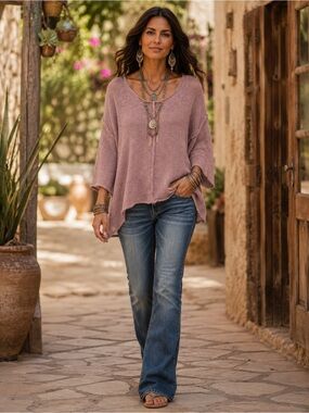 H225 NWT Entro M ptp24 Relaxed Rose Pullover Sweater - Soft Pink Women’s Top